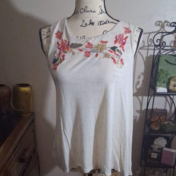 Anthropologie W5 Floral Embroidered Off White Top Size Small - Picture 1 of 8